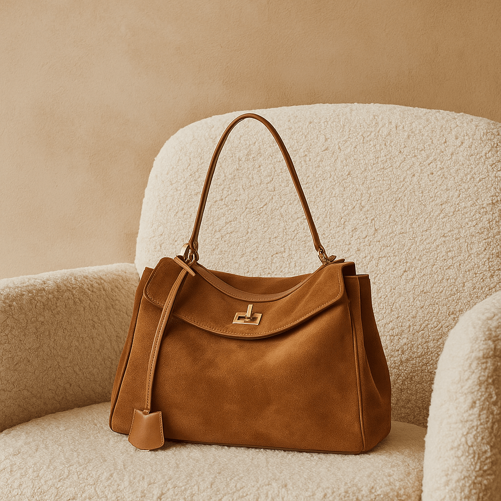 Sac Moira – Cabas daim véritable & intérieur cuir | L’Atelier de Malte Camel