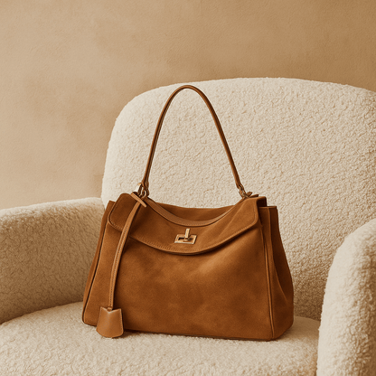 Sac Moira – Cabas daim véritable & intérieur cuir | L’Atelier de Malte Camel